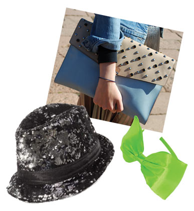 Fact: accessories should be fun! Shiny, neon, sparkly fun. Look for classic pieces like clutches, hats and headbands with unexpected textures and prints. Who looks like a rockstar? Oh right - YOU DO.